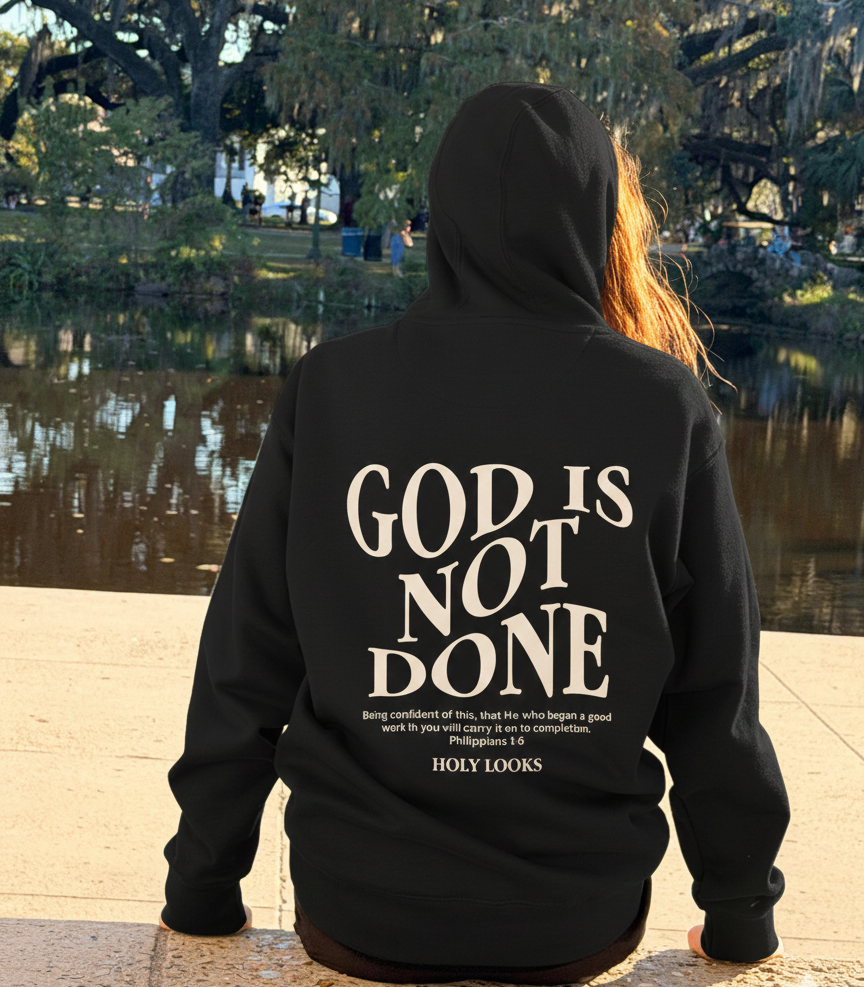 christian hoodie black god is not done