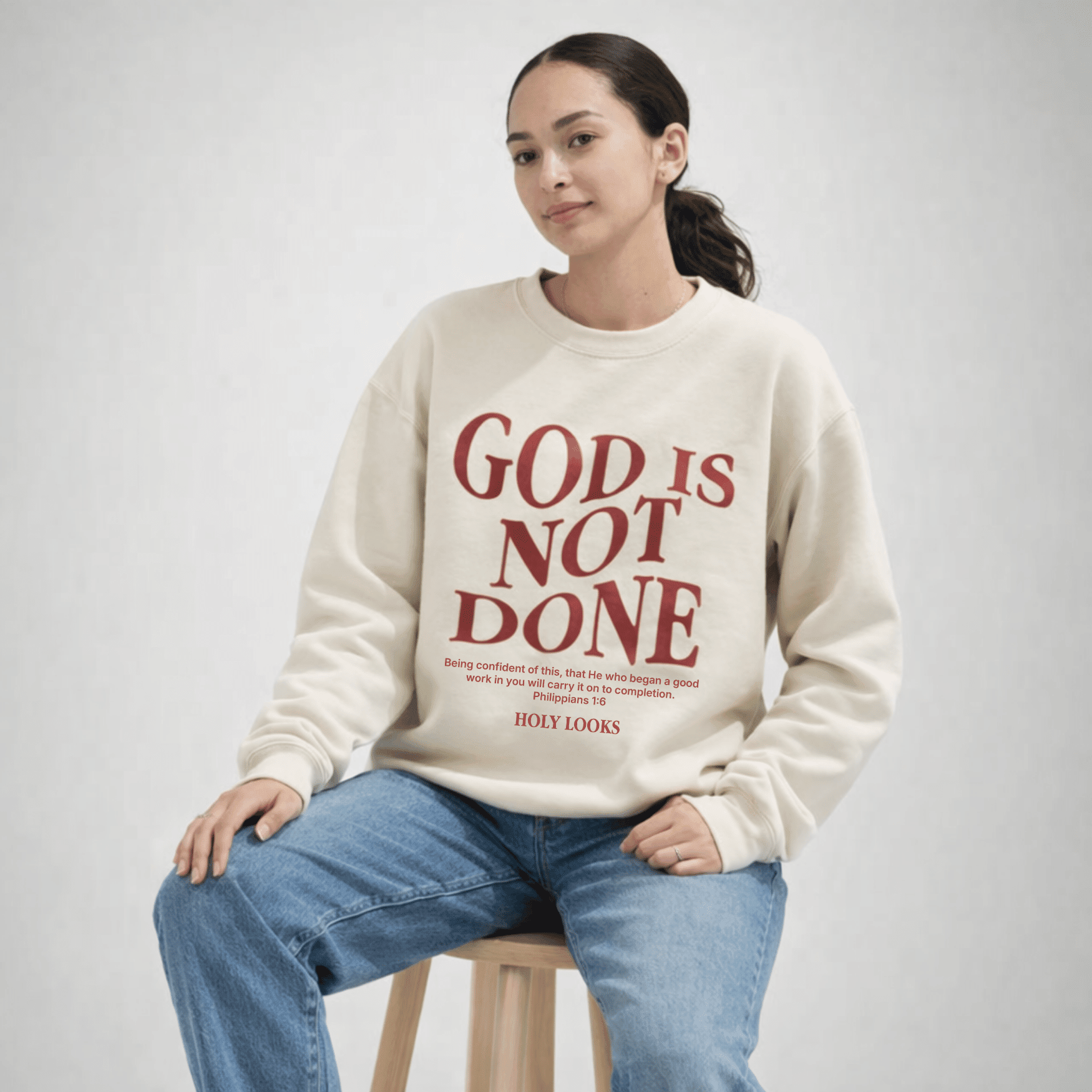 God Is Not Done Sweatshirt Sand - Holy Looks