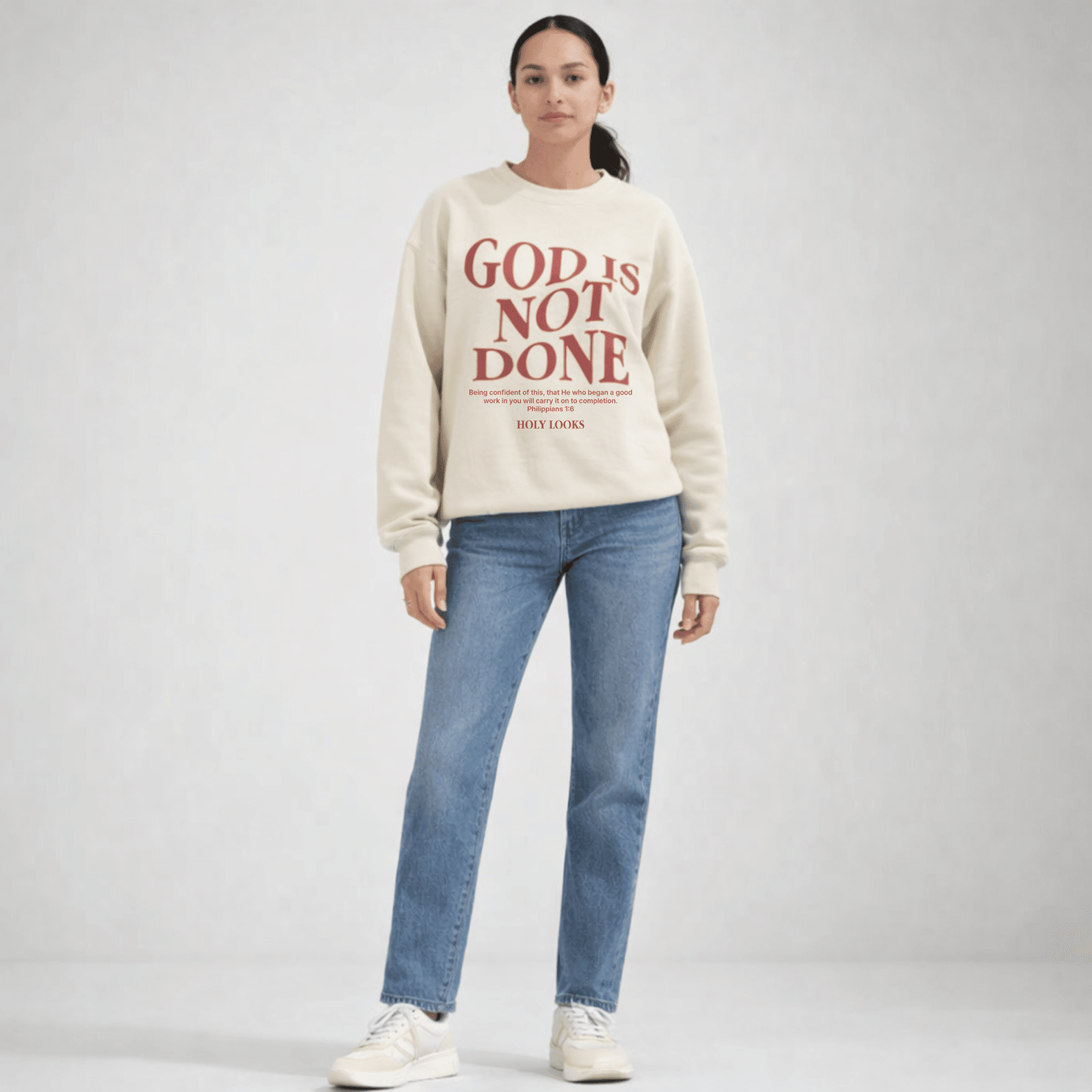 God Is Not Done Sweatshirt Sand - Holy Looks